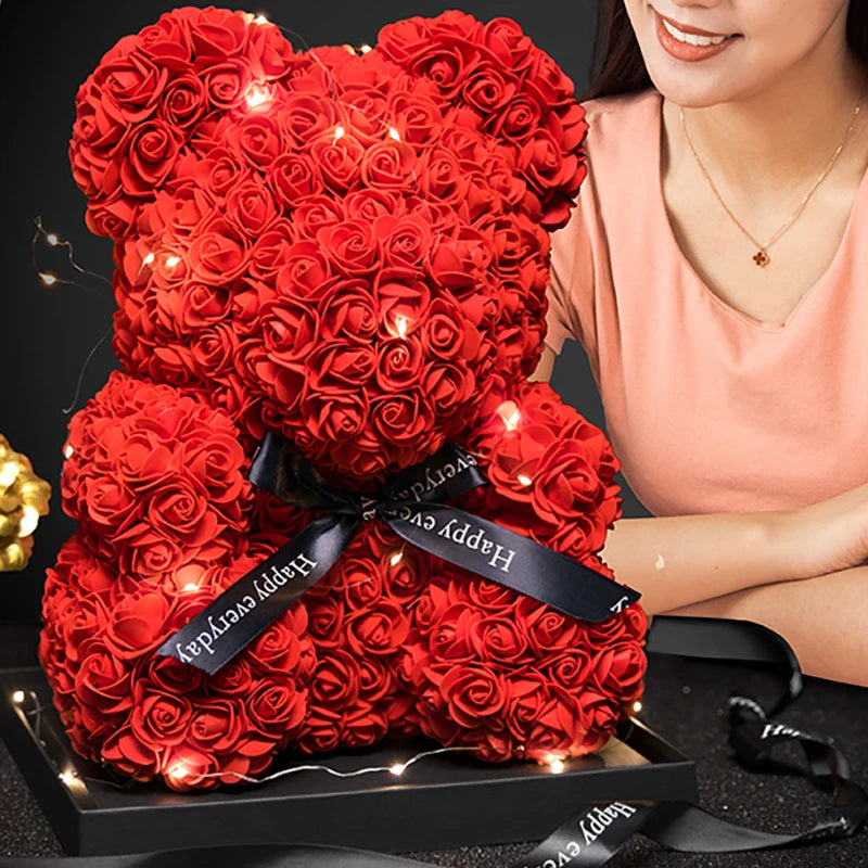 Rose Bear with LED Lights Box