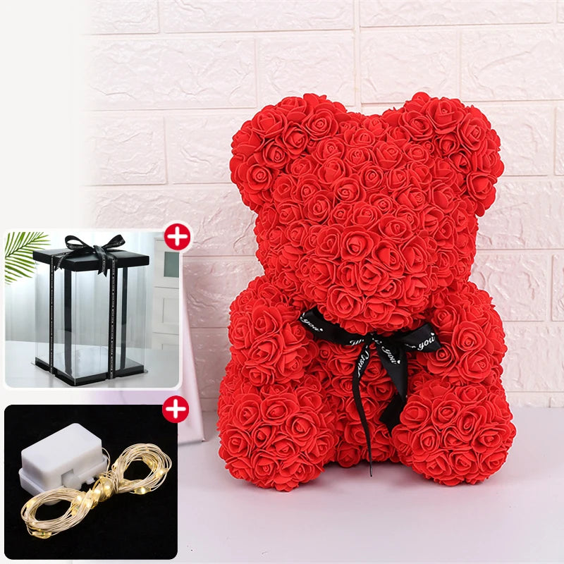 Rose Bear with LED Lights Box