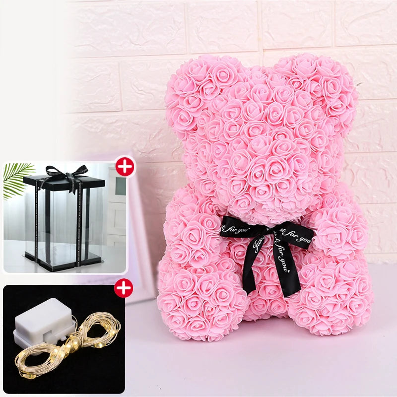 Rose Bear with LED Lights Box