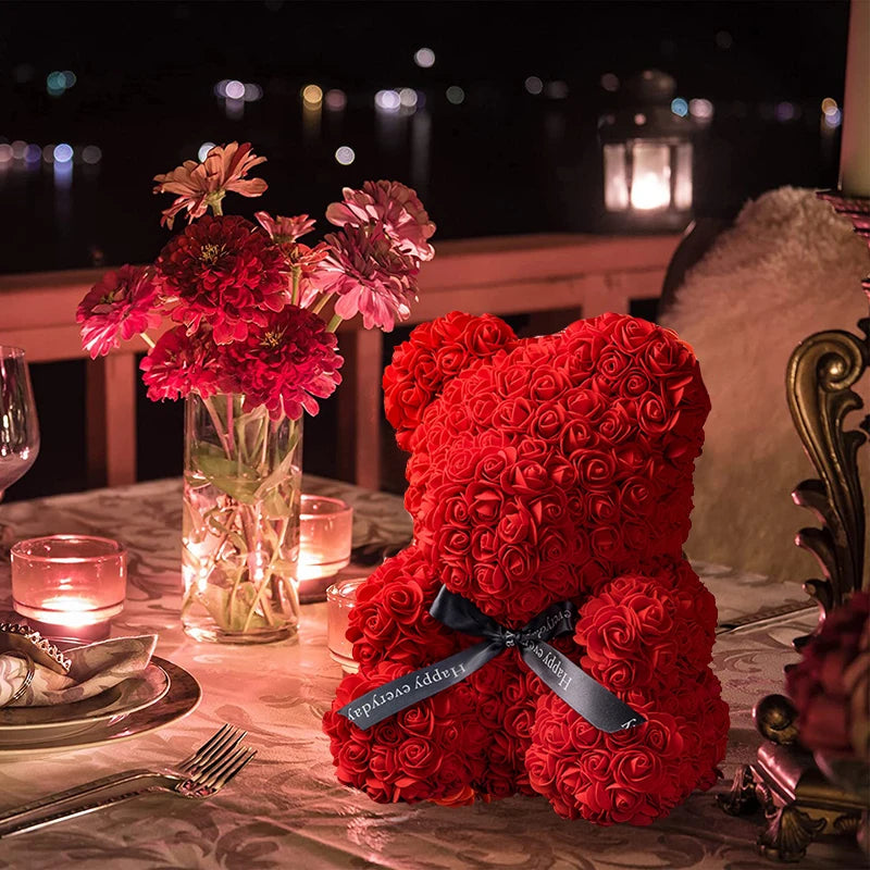 Rose Bear with LED Lights Box