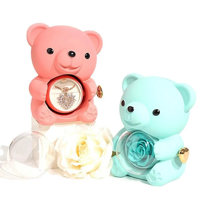 Rotating Bear Rose Jewelry Box
