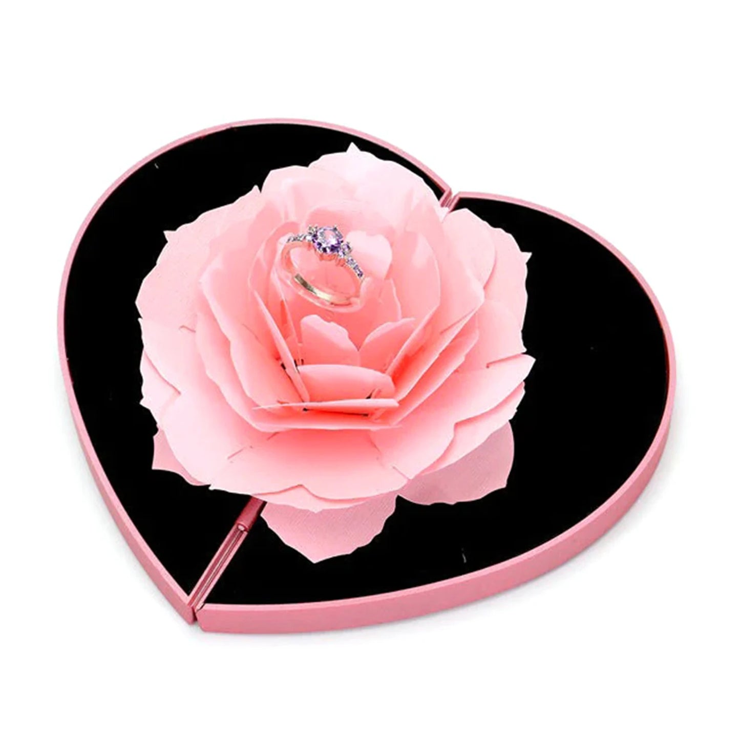 3D Heart-Shaped Rose Ring Gift Box