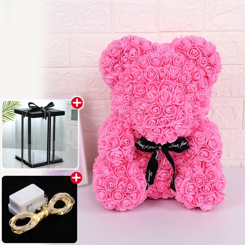Rose Bear with LED Lights Box