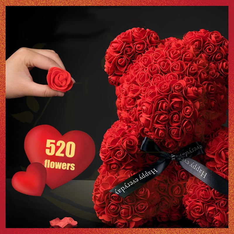 Rose Bear with LED Lights Box