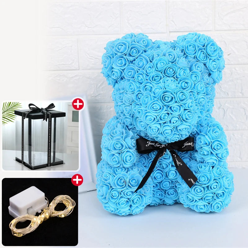 Rose Bear with LED Lights Box