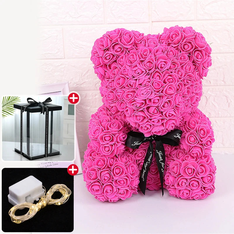 Rose Bear with LED Lights Box