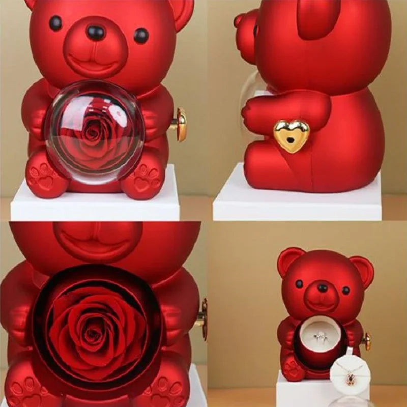 Rotating Bear Rose Jewelry Box