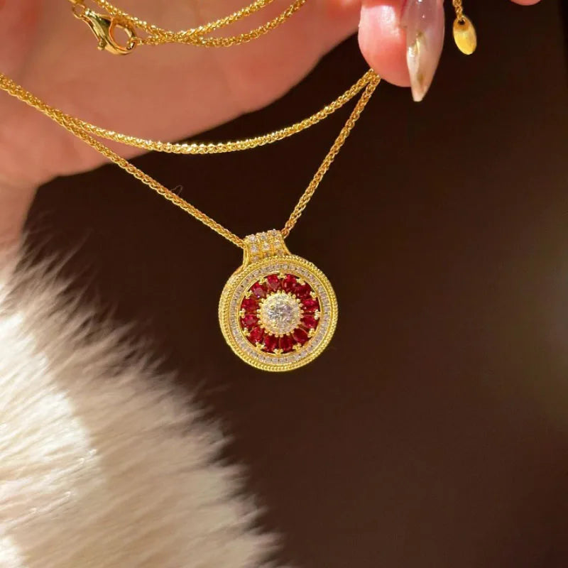 Vintage Double-Sided Ruby Rose Flower Necklace