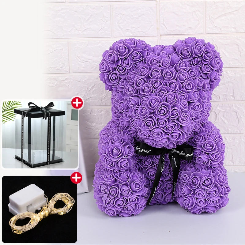 Rose Bear with LED Lights Box