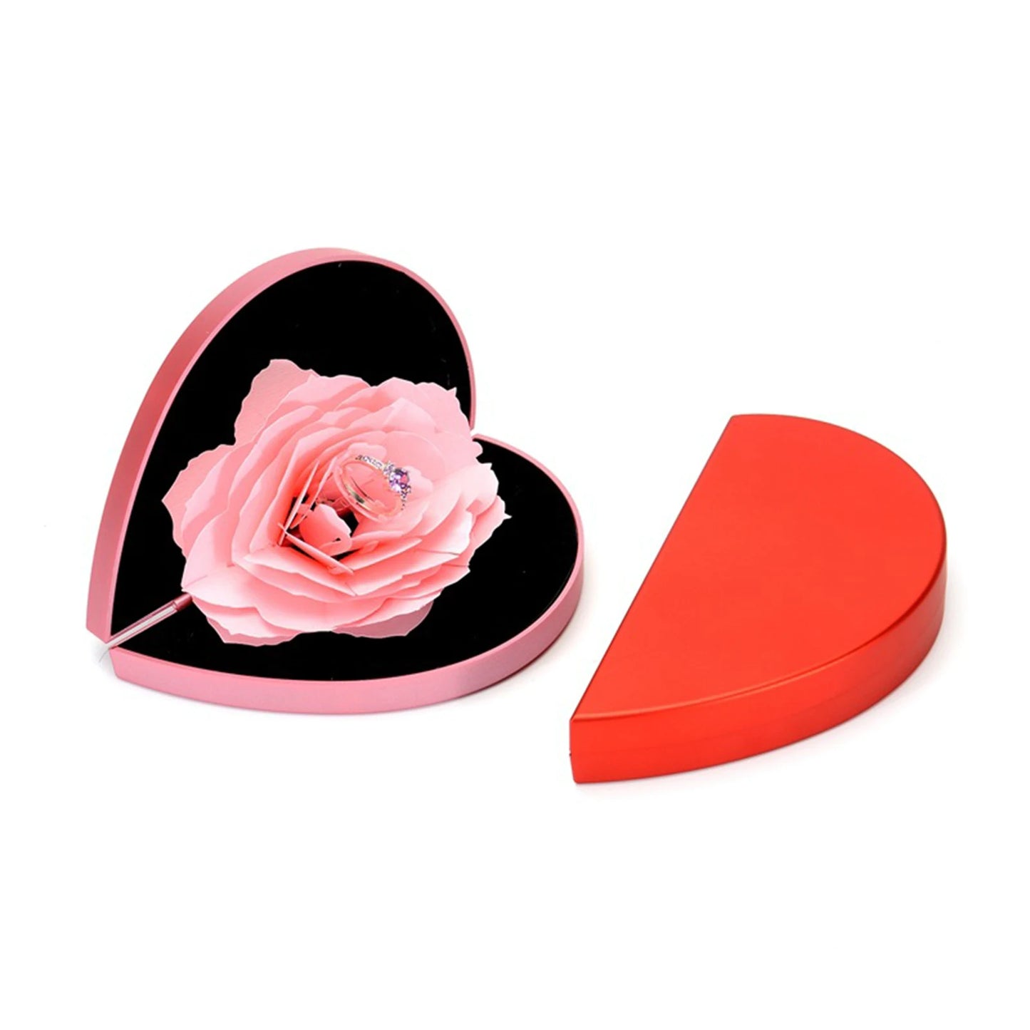 3D Heart-Shaped Rose Ring Gift Box