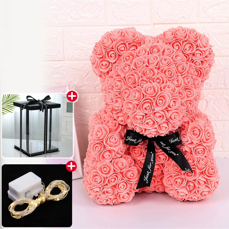 Rose Bear with LED Lights Box