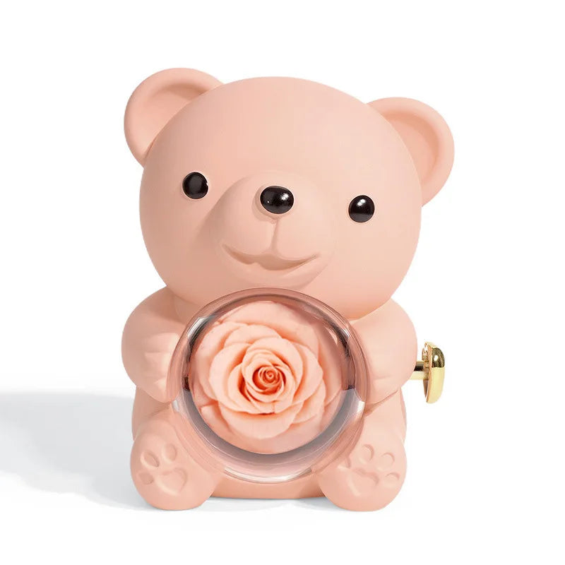 Rotating Bear Rose Jewelry Box