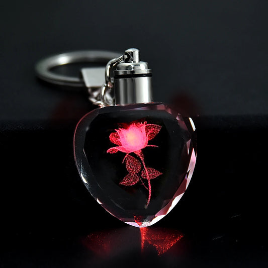 Heart-Shaped Crystal Rose Keychain