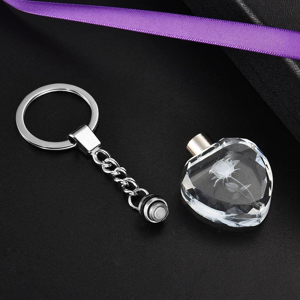 Heart-Shaped Crystal Rose Keychain