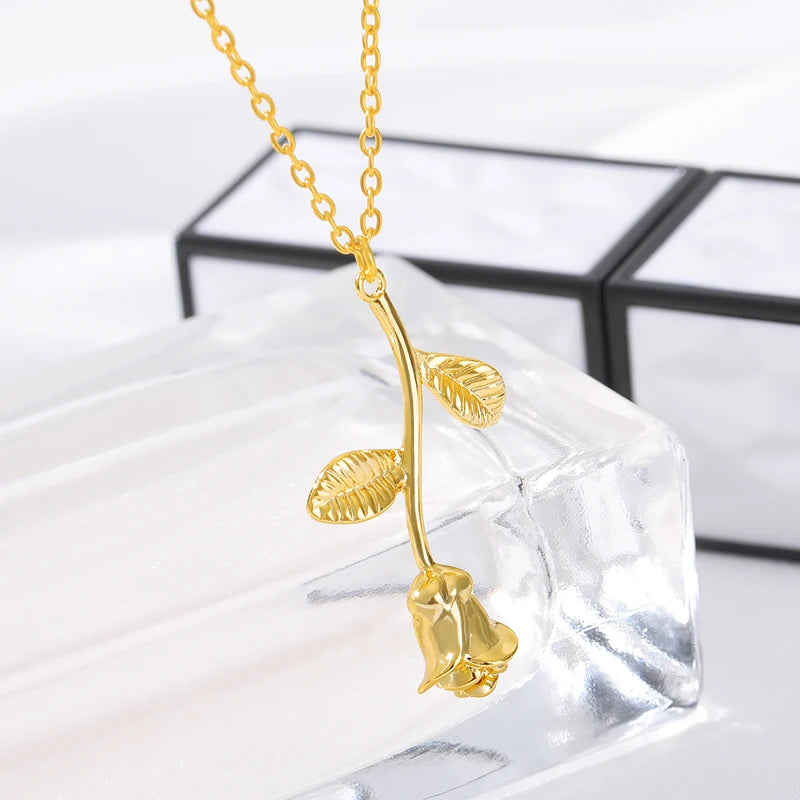 Stainless Steel Rose Pendant Necklace