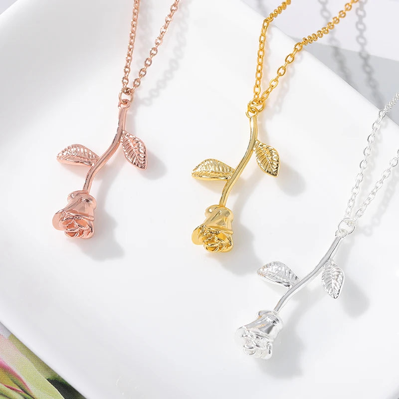 Stainless Steel Rose Pendant Necklace