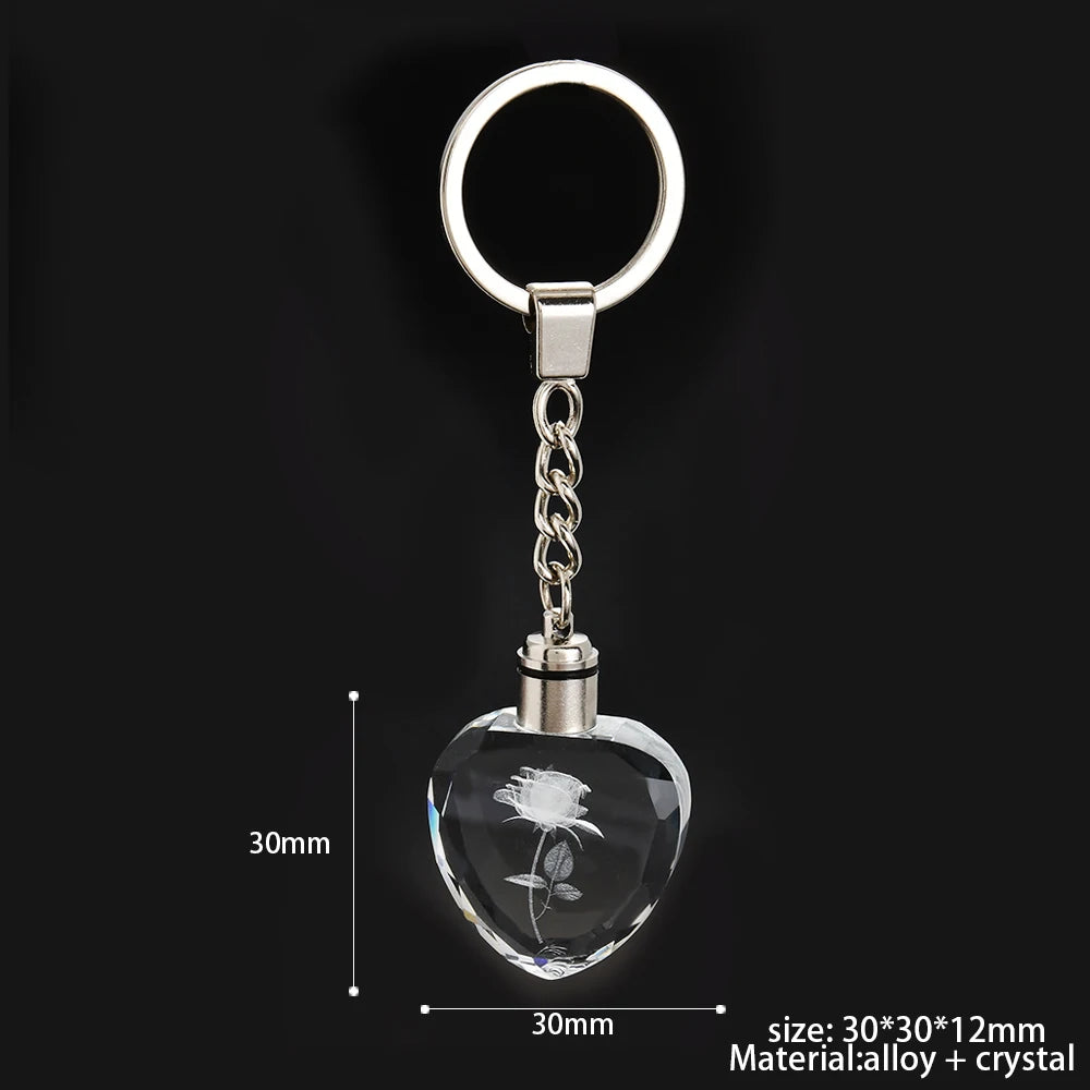Heart-Shaped Crystal Rose Keychain