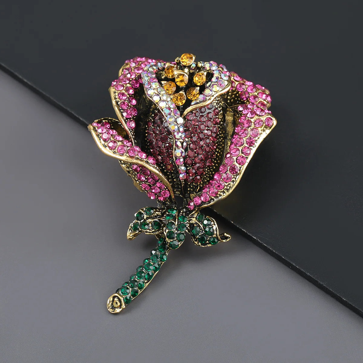 Trendy Rhinestone Rose Brooch