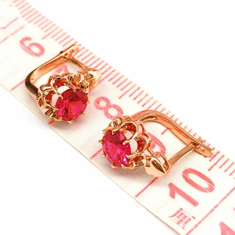 14K Gold Rose Ruby Stud Earrings