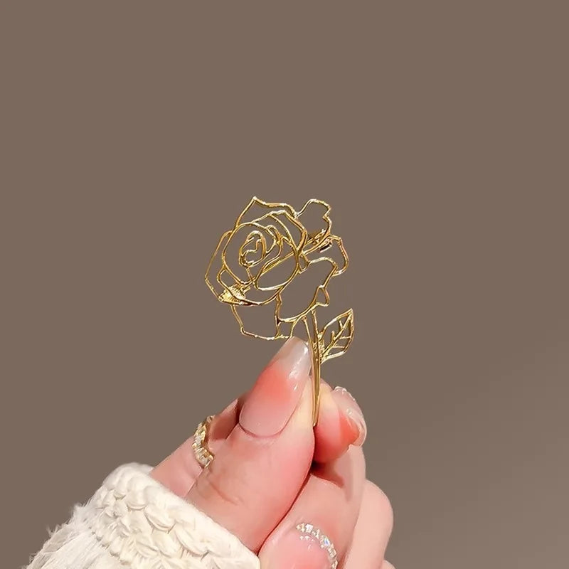 Gold Metal Rose Lapel Brooches