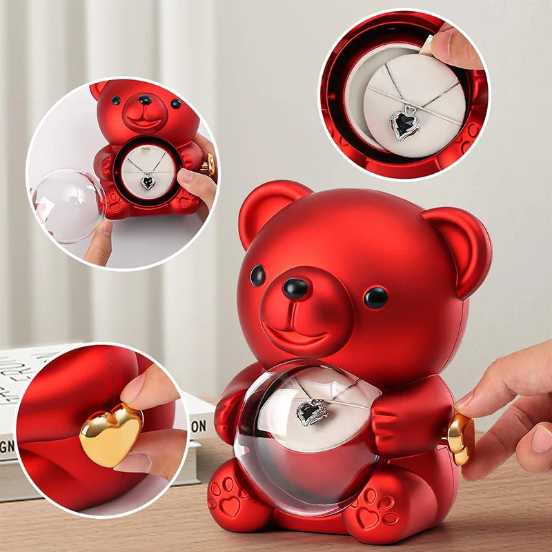 Rotating Bear Rose Jewelry Box