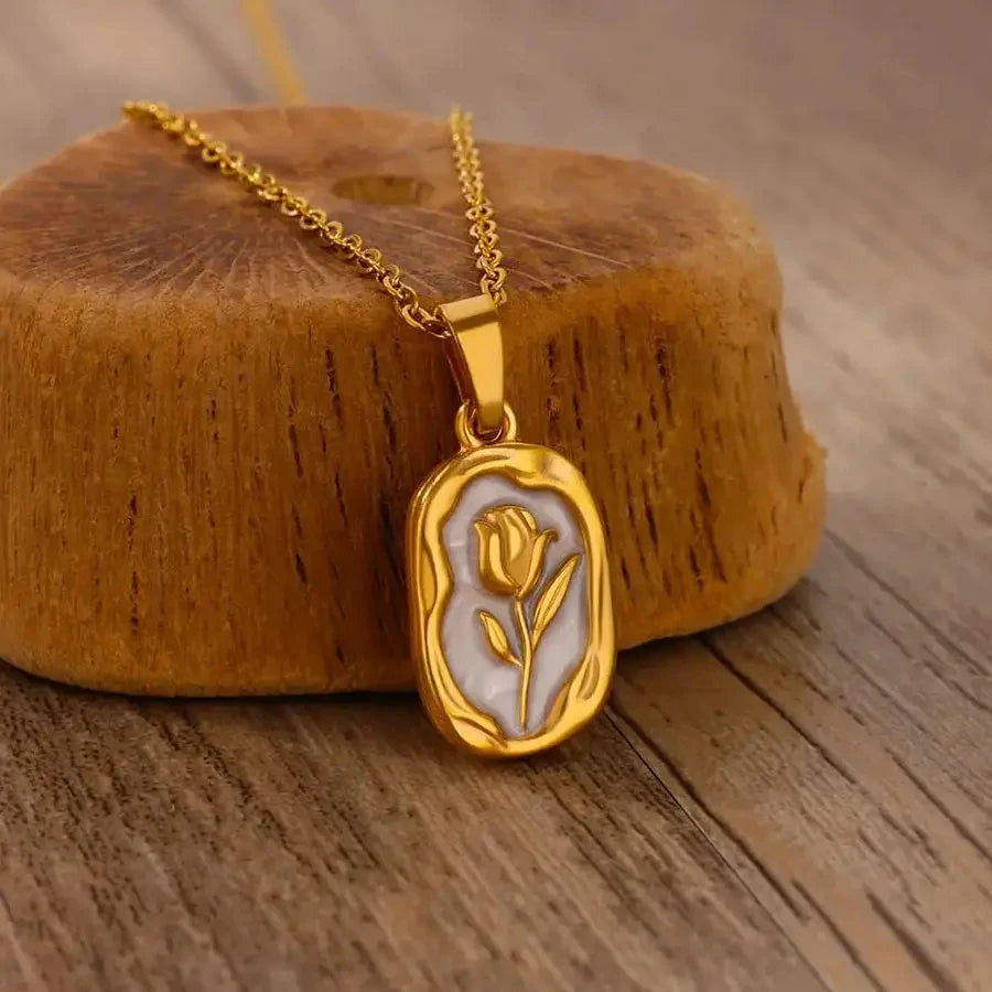 Stainless Steel Vintage Gold Rose Pendant
