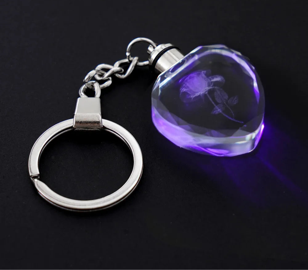Heart-Shaped Crystal Rose Keychain