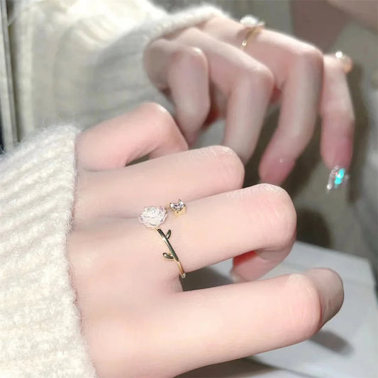 Elegant Open Band Rose Flower Ring