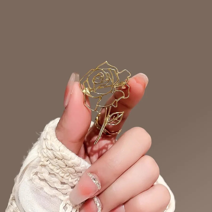 Gold Metal Rose Lapel Brooches