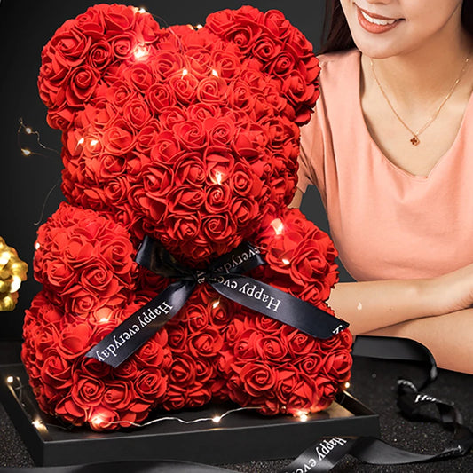 Rose Bear with LED Lights Box