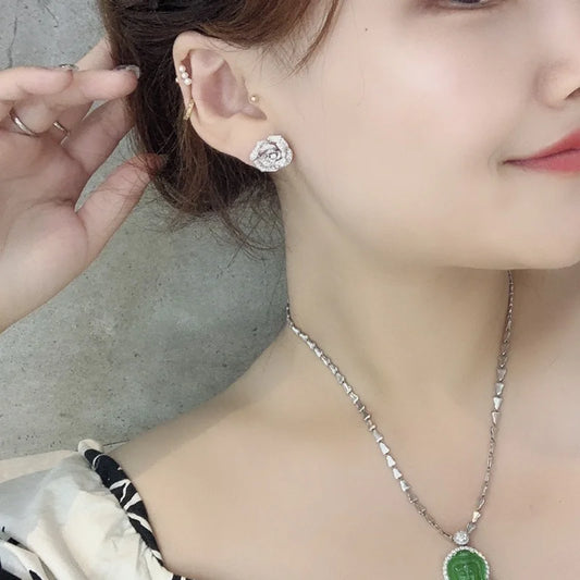 925 Silver-Plated Rose Flower Stud Earrings