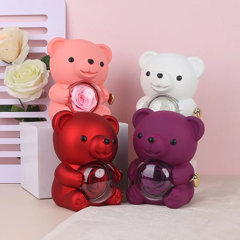 Rotating Bear Rose Jewelry Box