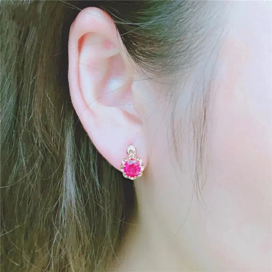 14K Gold Rose Ruby Stud Earrings