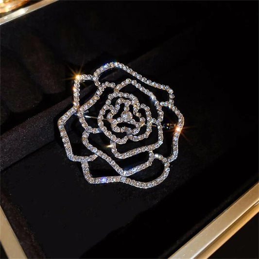Shiny Rhinestone Crystal Rose Brooch