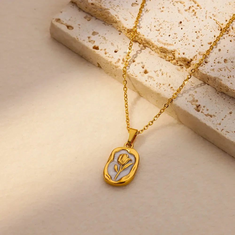 Stainless Steel Vintage Gold Rose Pendant