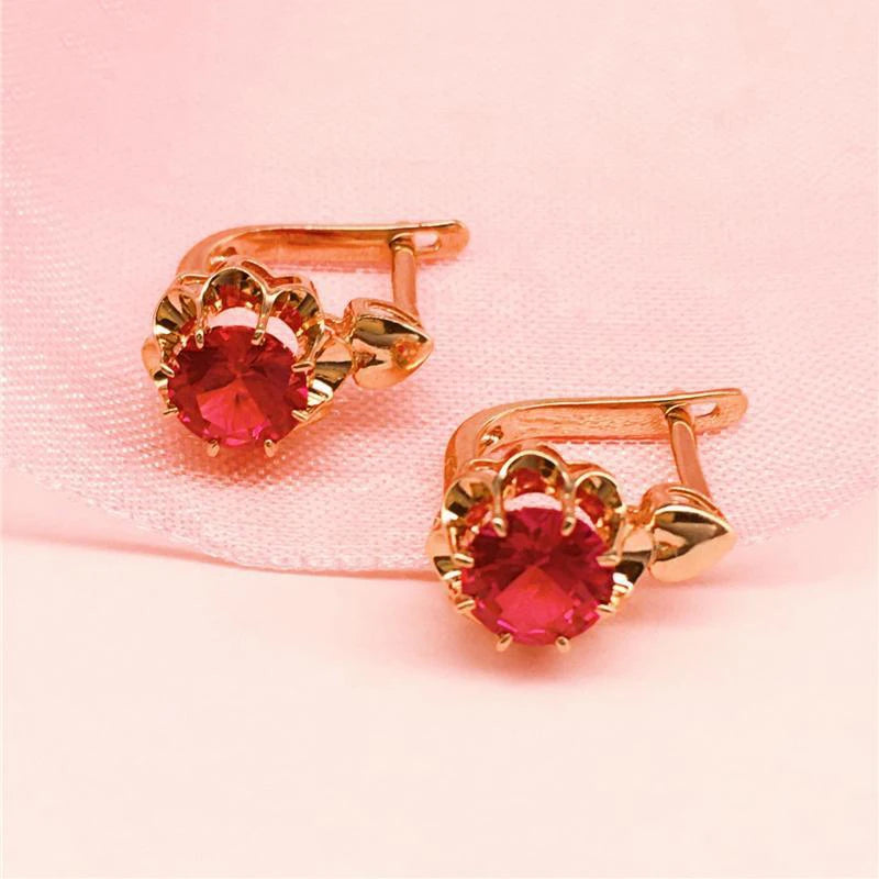 14K Gold Rose Ruby Stud Earrings