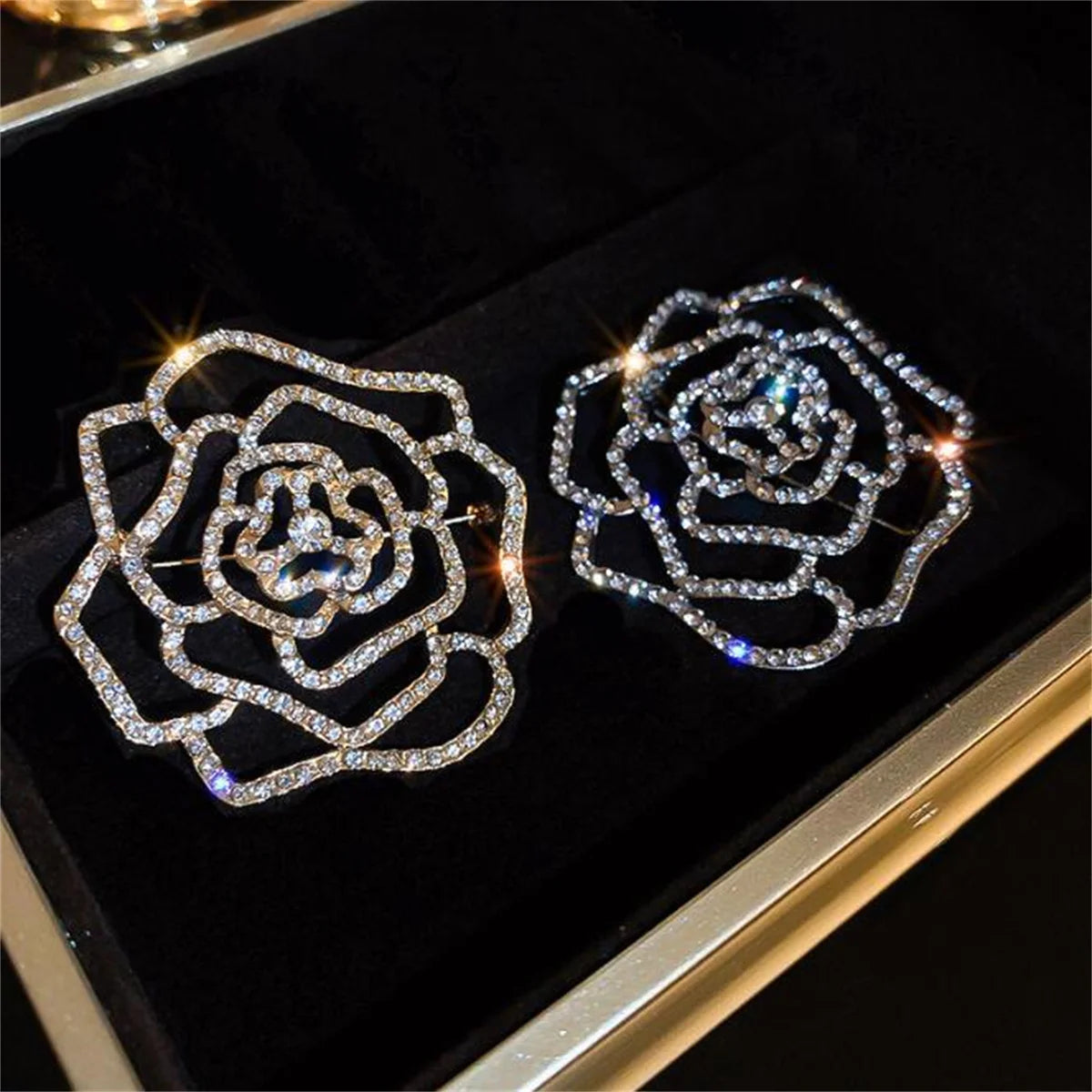 Shiny Rhinestone Crystal Rose Brooch