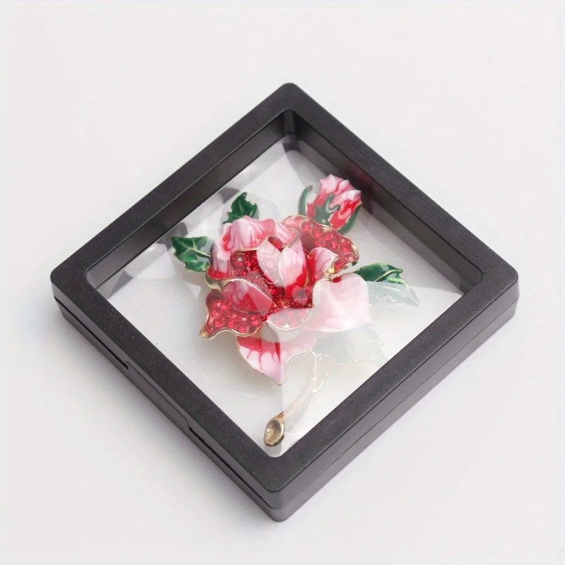 Hand-Painted Enamel Rose Brooch
