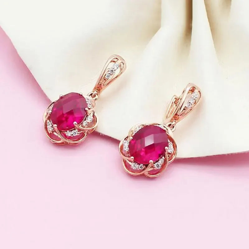 Rose Gold Ruby Drop Earrings