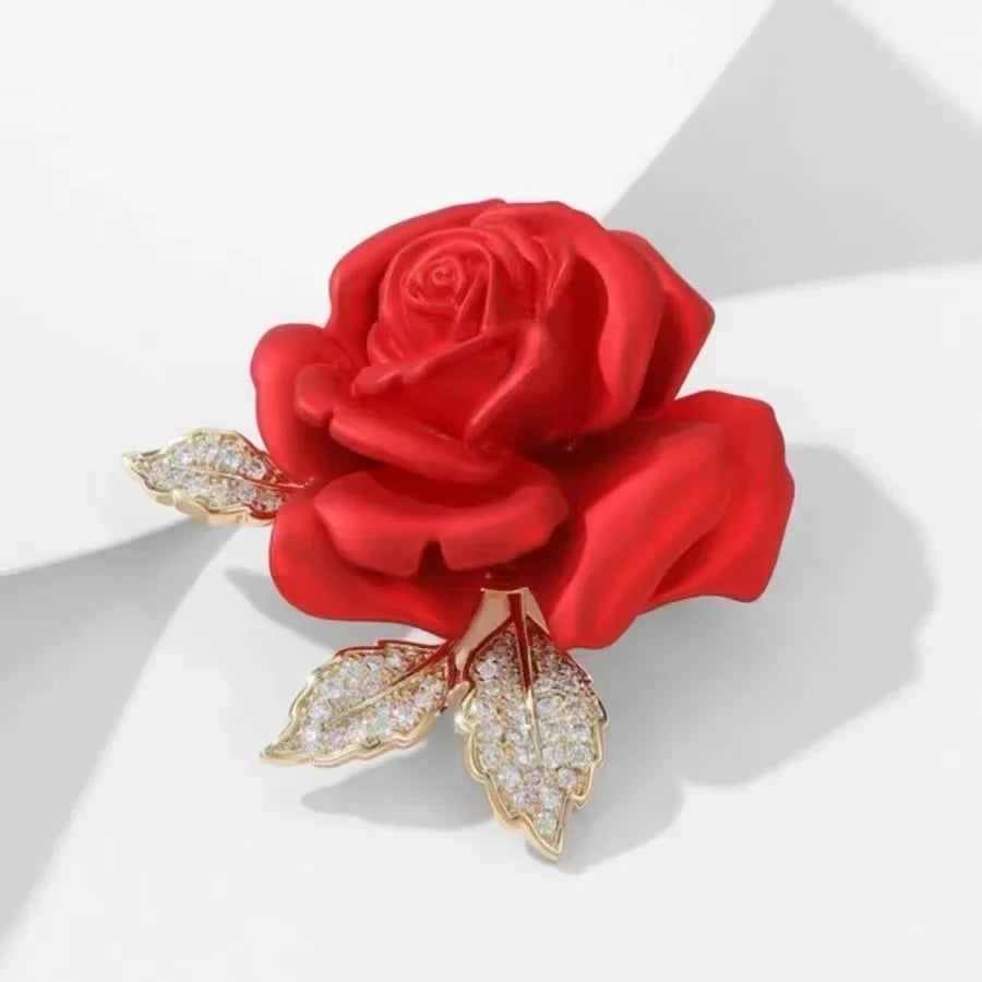 Vintage Red Rose Flower Brooch