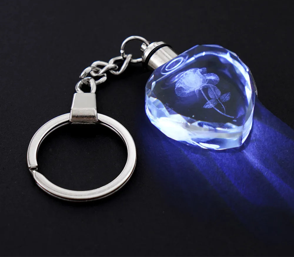 Heart-Shaped Crystal Rose Keychain