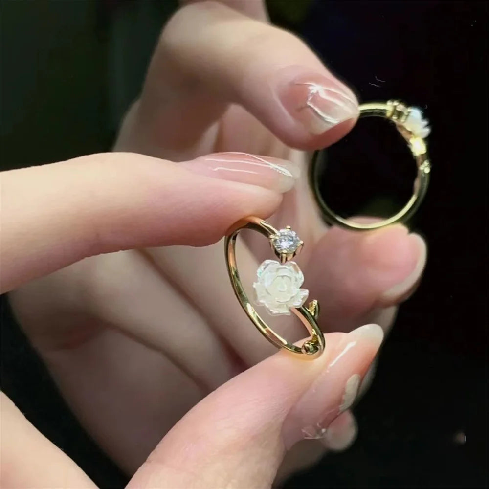 Elegant Open Band Rose Flower Ring