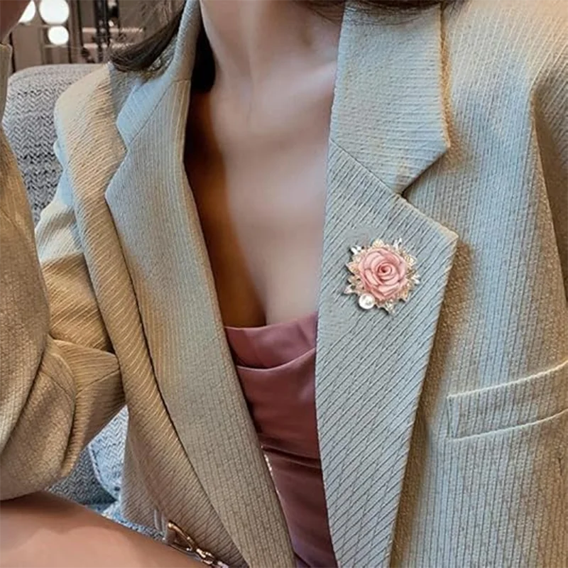 Light Gold Fabric Rose Pearl Brooch
