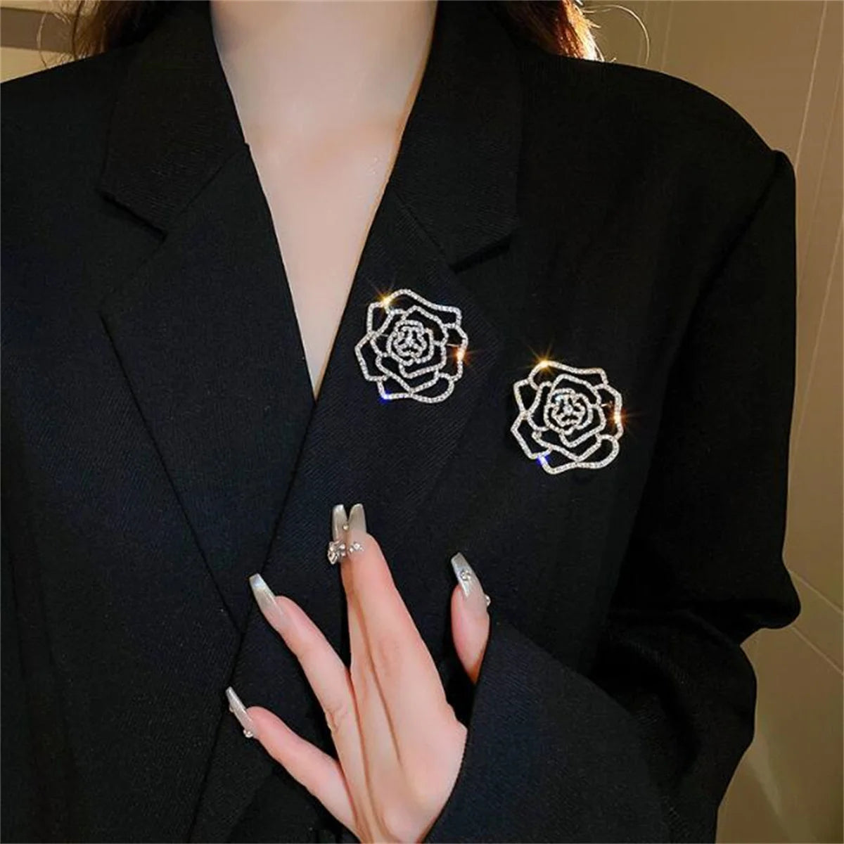Shiny Rhinestone Crystal Rose Brooch