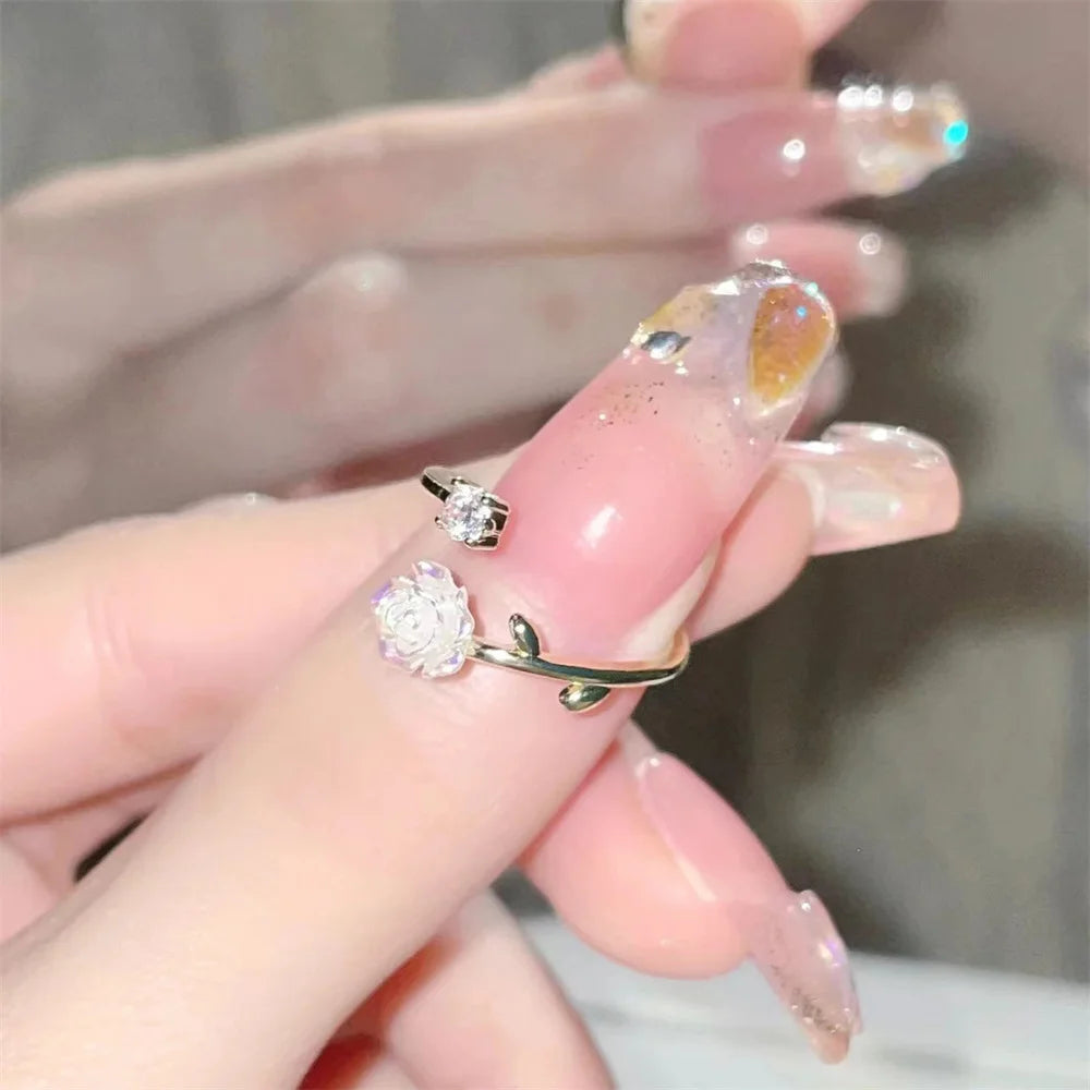 Elegant Open Band Rose Flower Ring