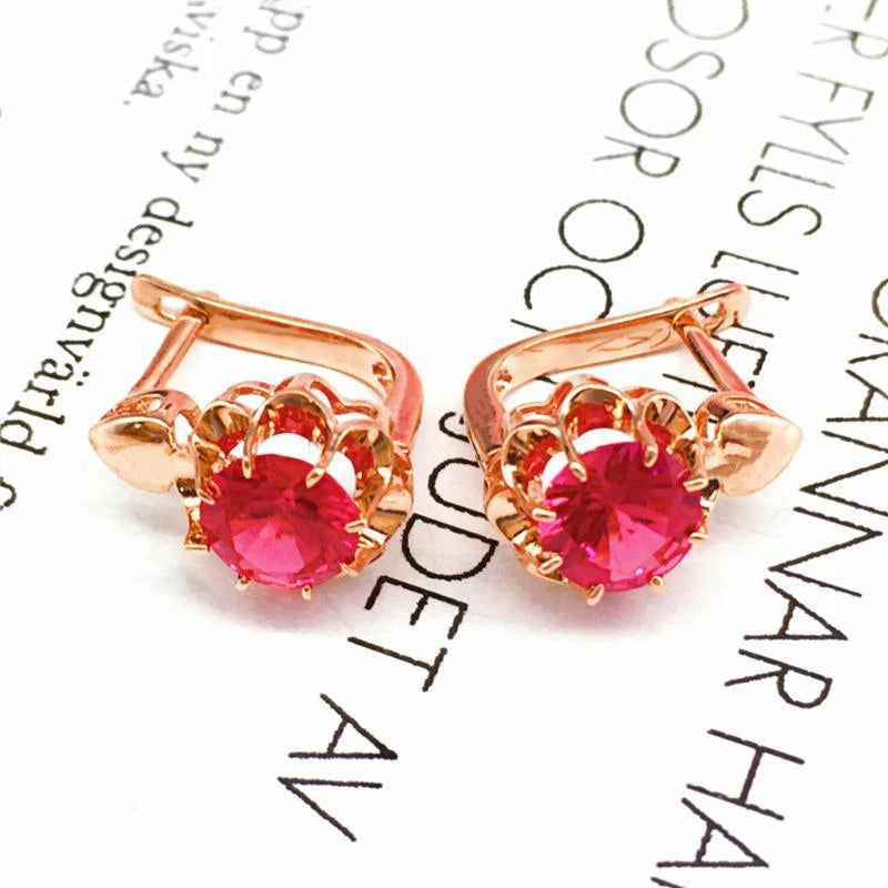 14K Gold Rose Ruby Stud Earrings