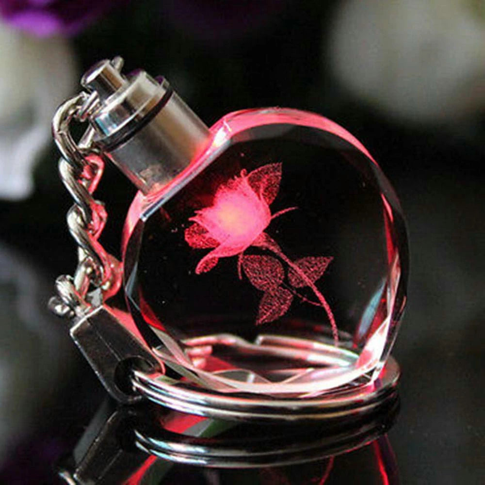 Heart-Shaped Crystal Rose Keychain