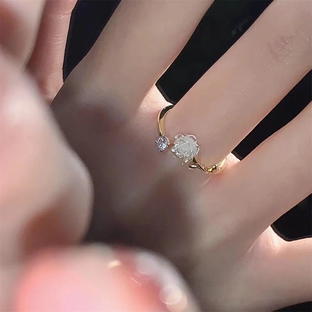 Elegant Open Band Rose Flower Ring