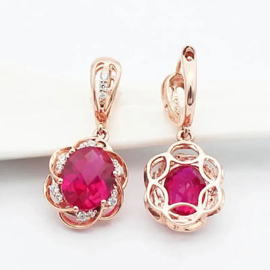 Rose Gold Ruby Drop Earrings