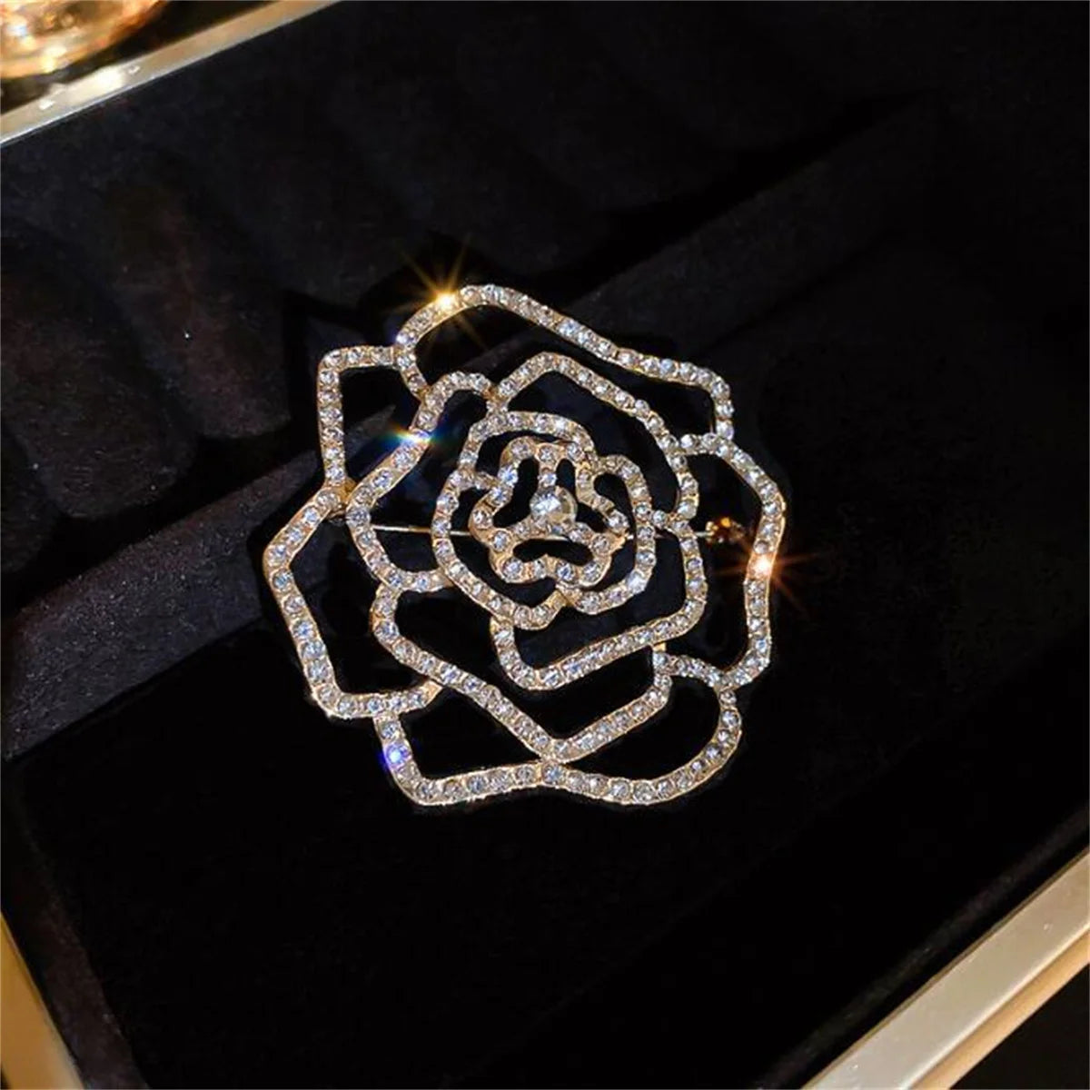 Shiny Rhinestone Crystal Rose Brooch